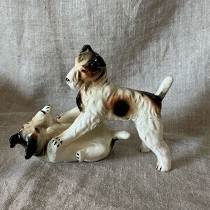 vintage ceramic playful Fox Terrier dogs figurine